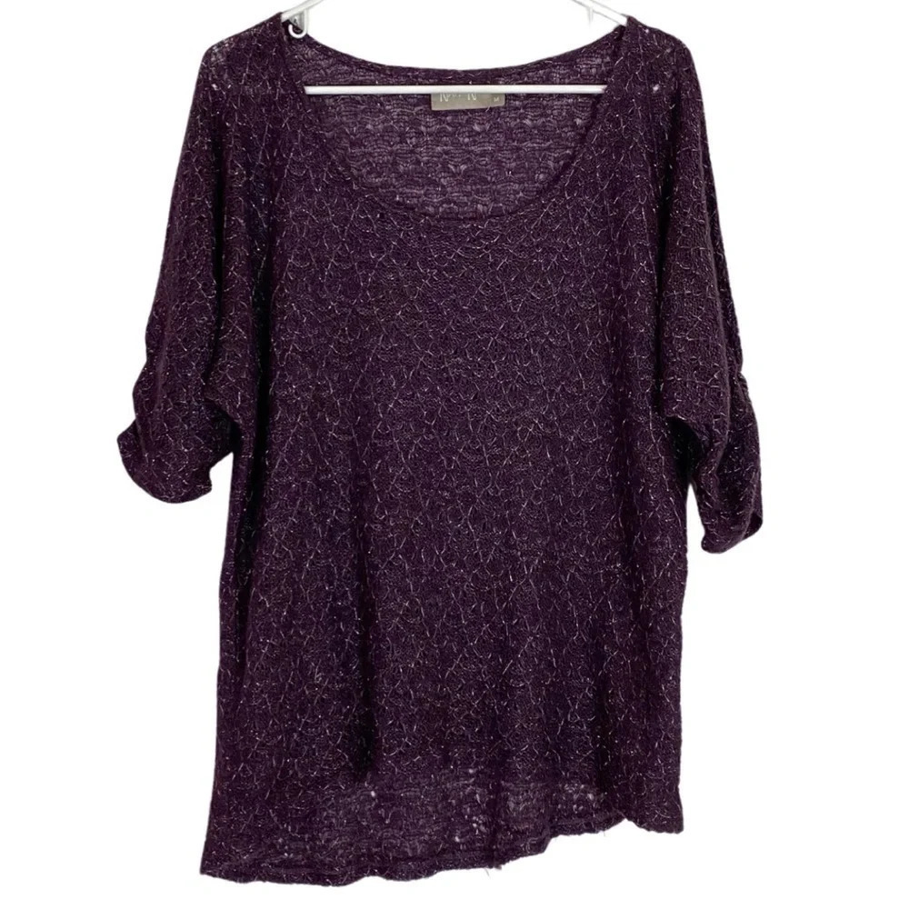 Nation LTD Sweater Womens Size Medium Pullover Sheer Scoop Neck Gold Purple